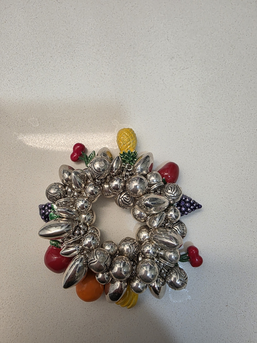 Festive Silver-Tone Fruit Charm Bracelet - Multicolor